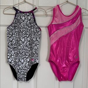 GK Pink & Black High Neck Leotard and Alpha Pink Sparkle Gymnastics Leotards